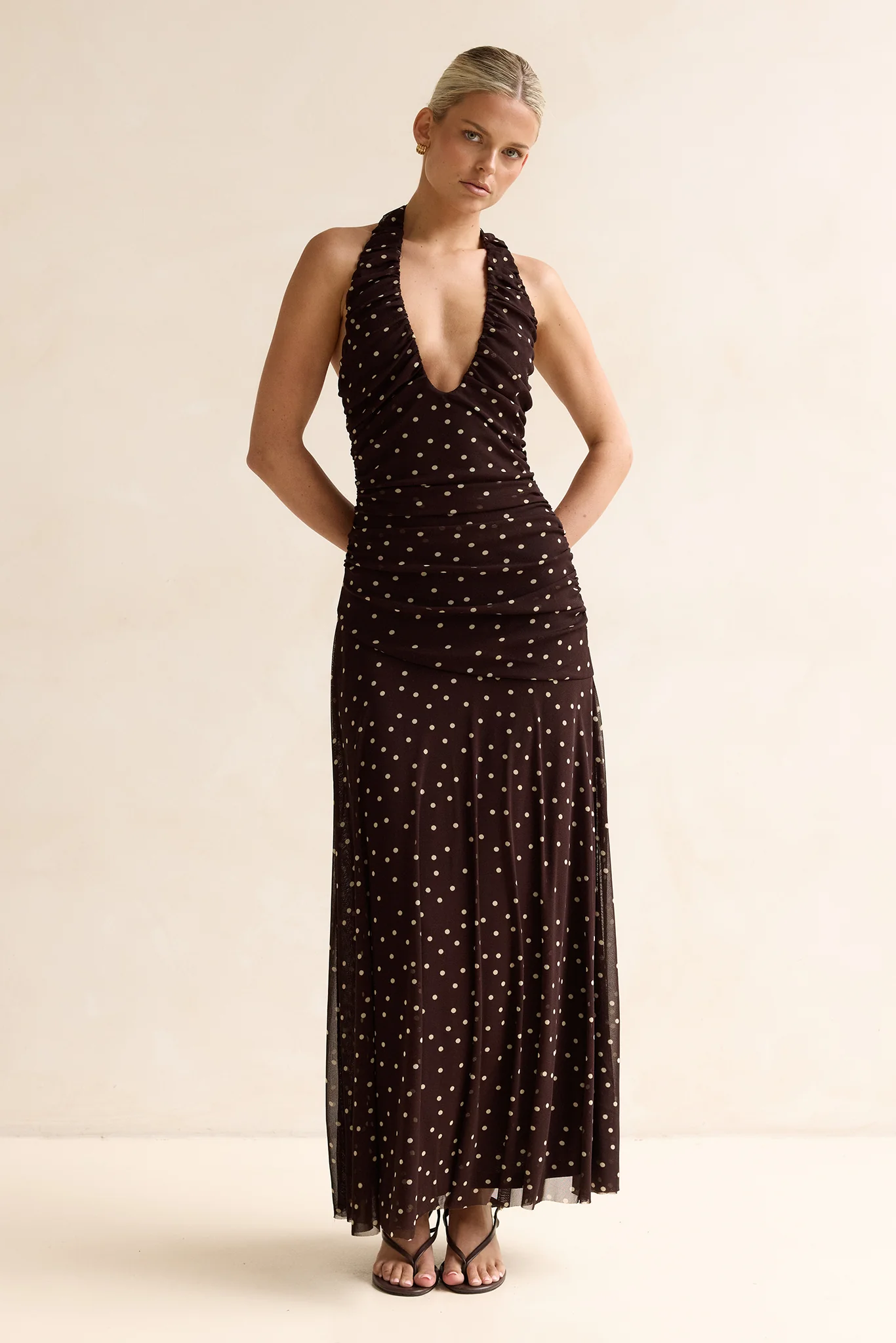 Lana Maxi Dress (Choc Micro Polka) - Image 4