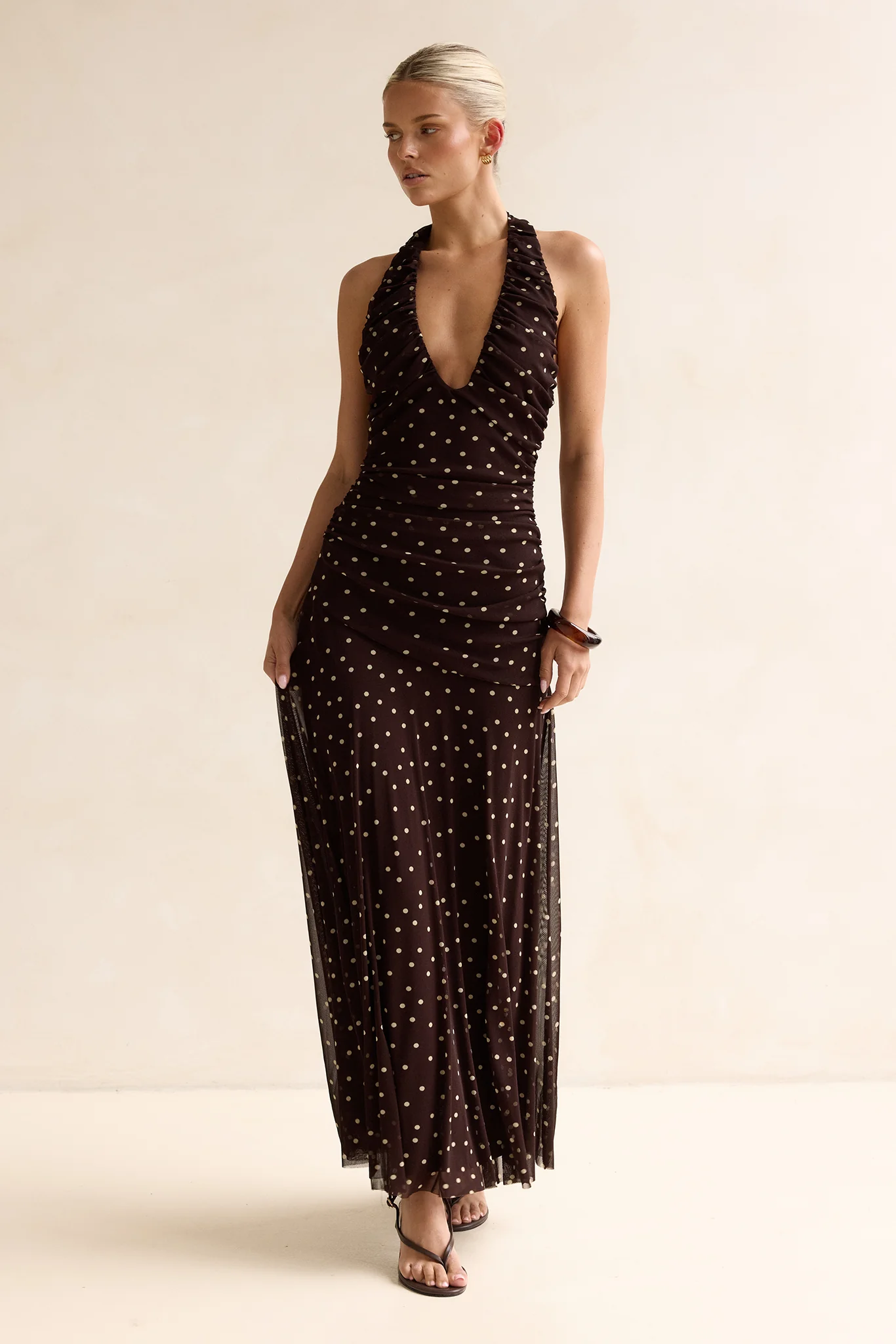 Lana Maxi Dress (Choc Micro Polka) - Image 7