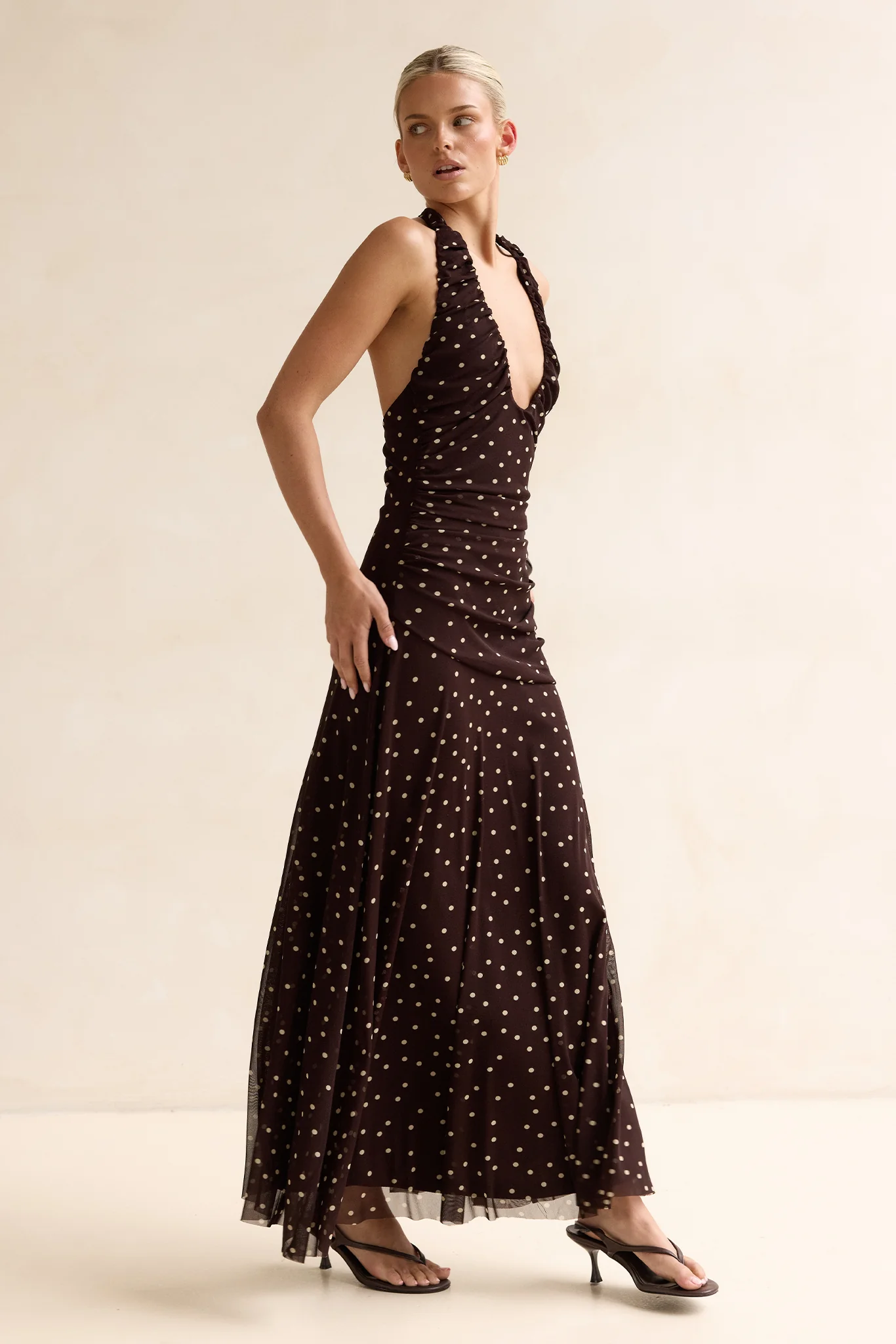 Lana Maxi Dress (Choc Micro Polka) - Image 8