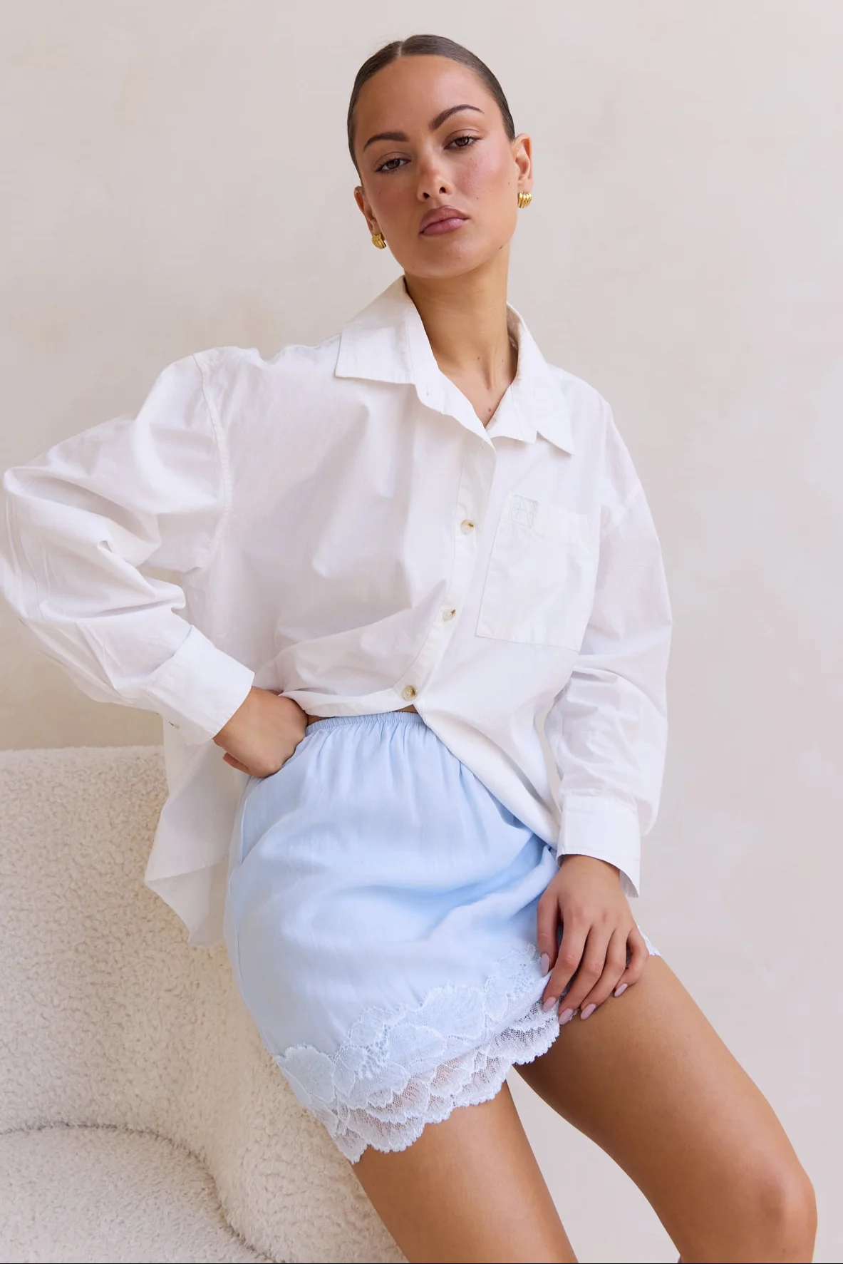 Leia Lace Mini Skirt (Blue) - Image 3