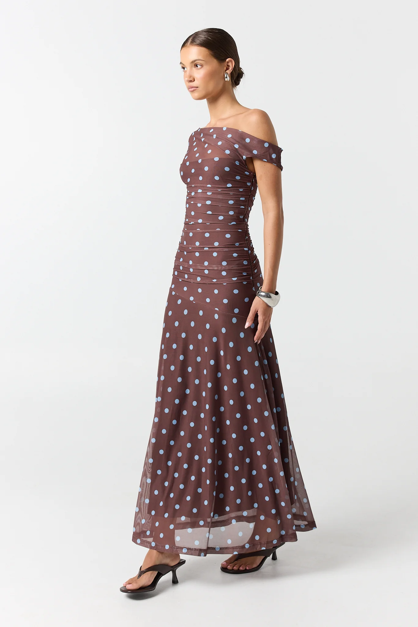 Leila Maxi Dress (Chocolate/Blue Polka) - Image 4