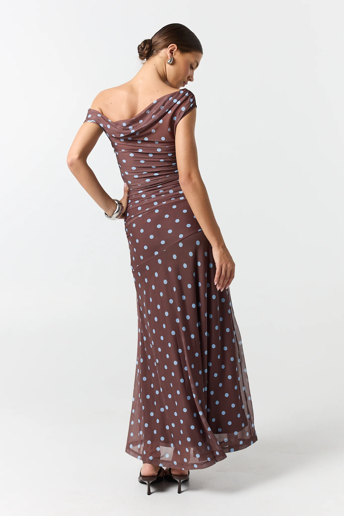 Leila Maxi Dress (Chocolate/Blue Polka) - Image 5