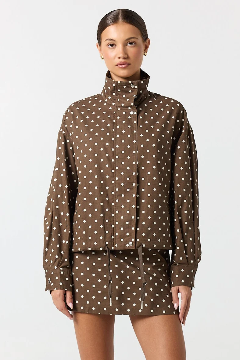 Lennox Funnel Bomber Jacket (Chocolate Polka) - Image 2