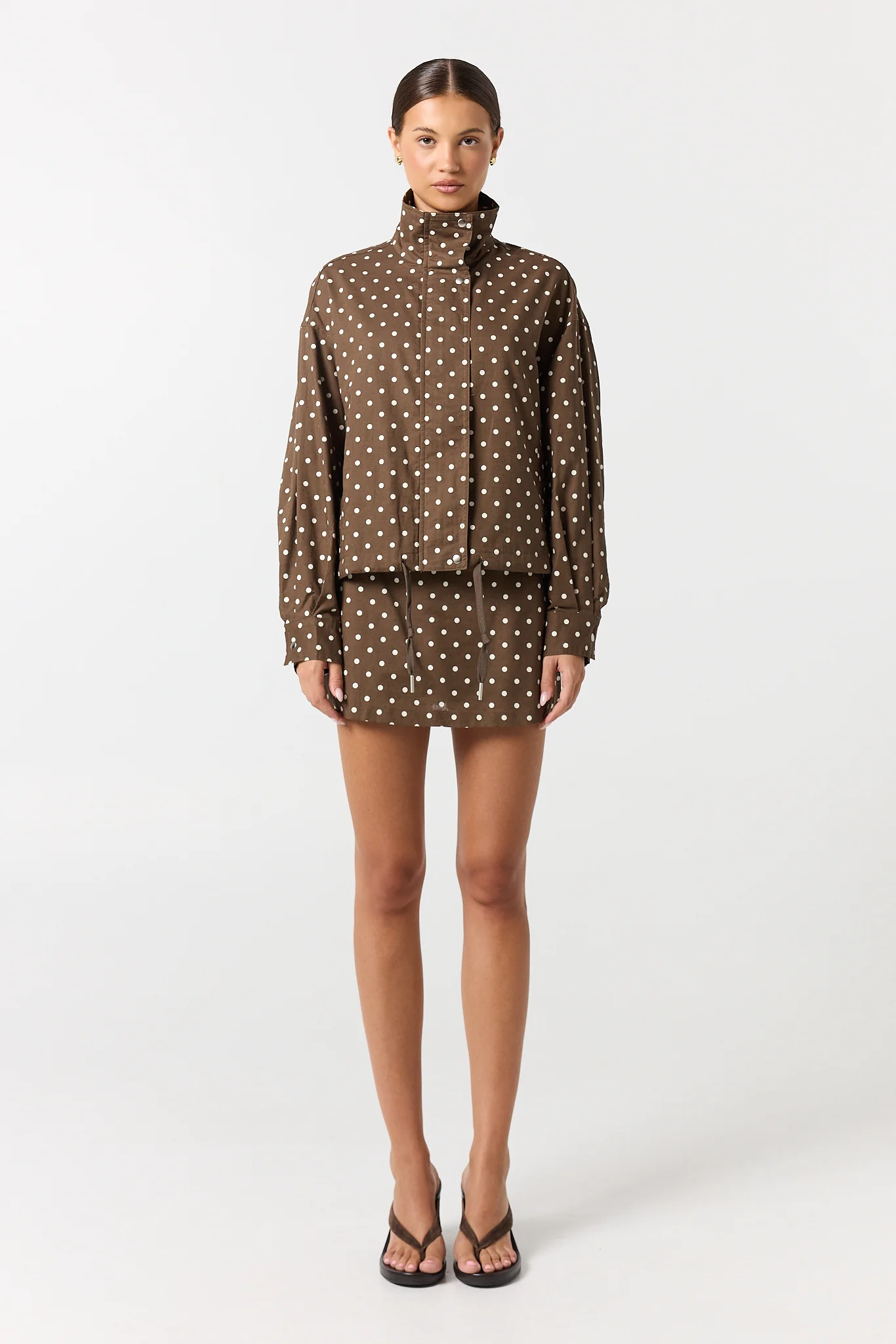 Lennox Funnel Bomber Jacket (Chocolate Polka) - Image 3
