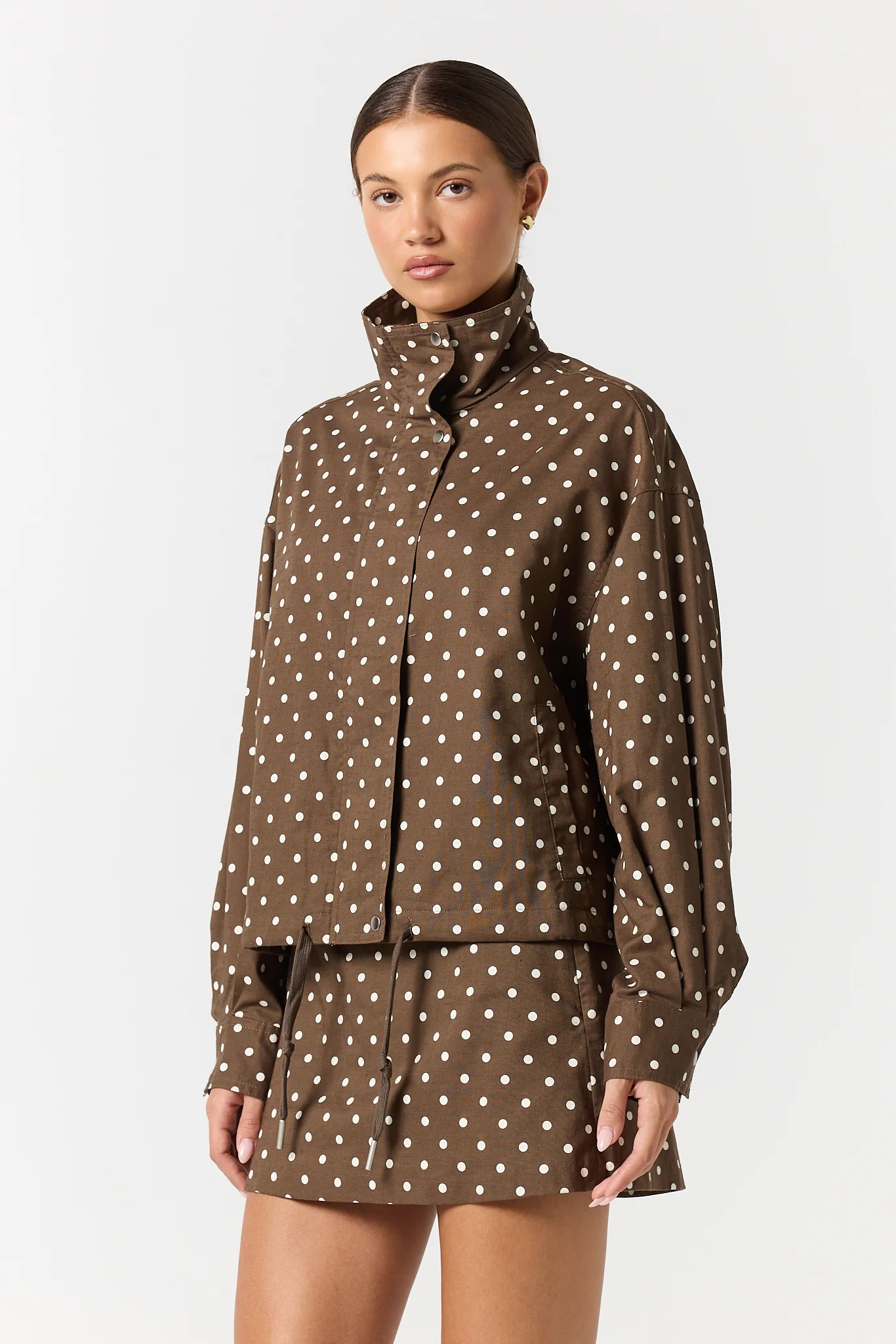 Lennox Funnel Bomber Jacket (Chocolate Polka) - Image 4