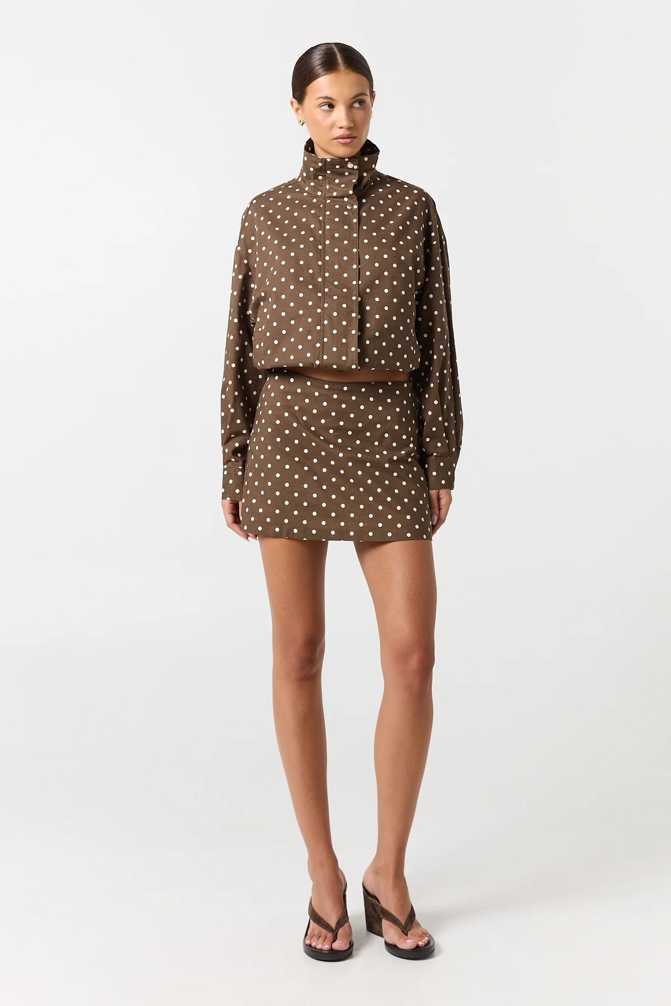 Lennox Funnel Bomber Jacket (Chocolate Polka) - Image 5