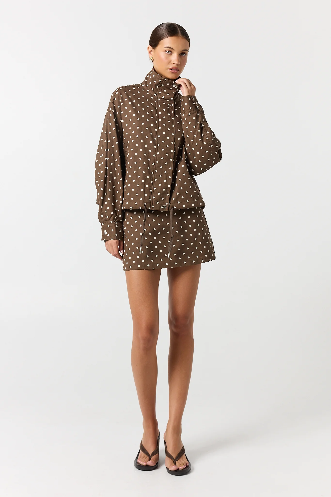 Lennox Funnel Bomber Jacket (Chocolate Polka) - Image 6