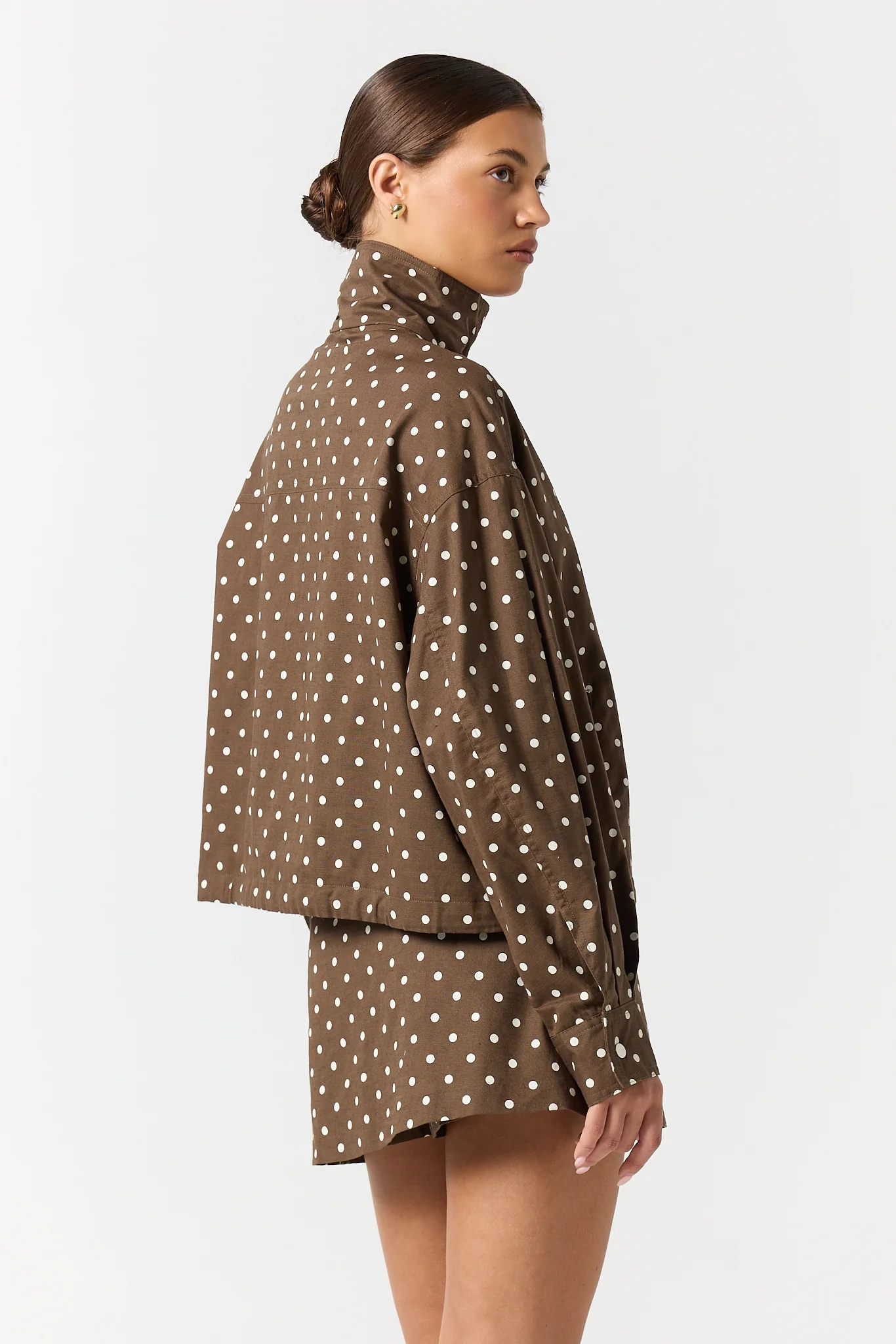 Lennox Funnel Bomber Jacket (Chocolate Polka) - Image 7