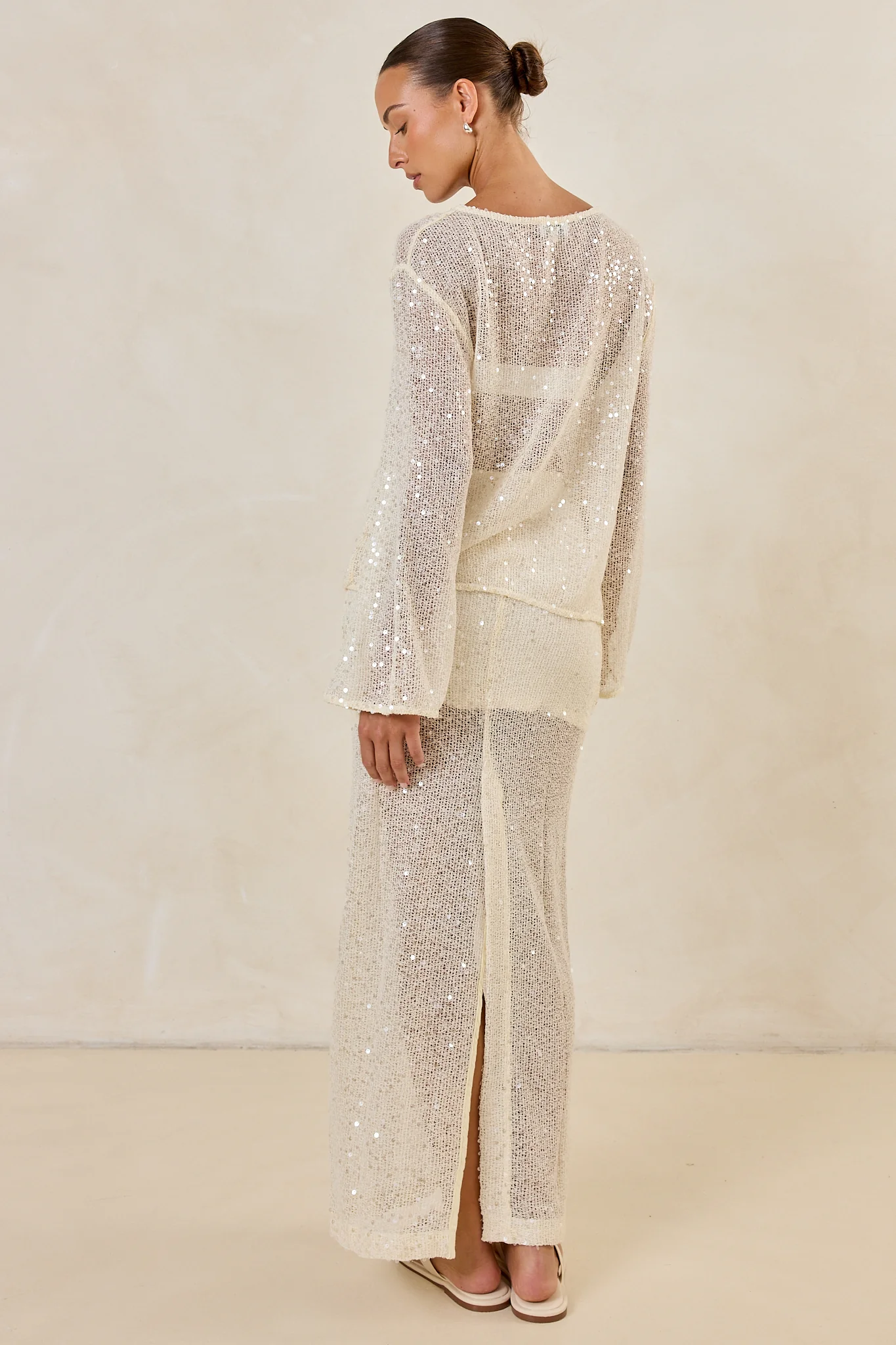 Liana Sequin Knit Long Sleeve Top (Cream) - Image 11
