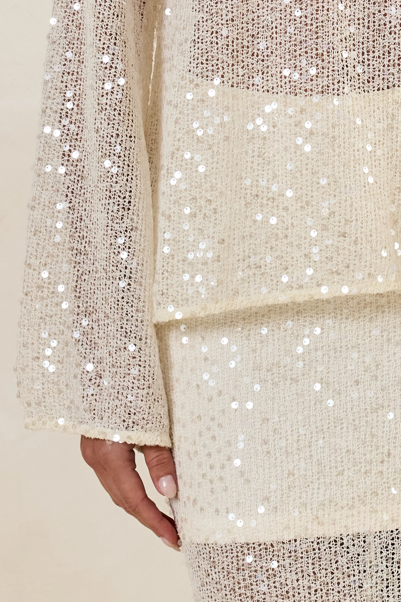 Liana Sequin Knit Long Sleeve Top (Cream) - Image 9