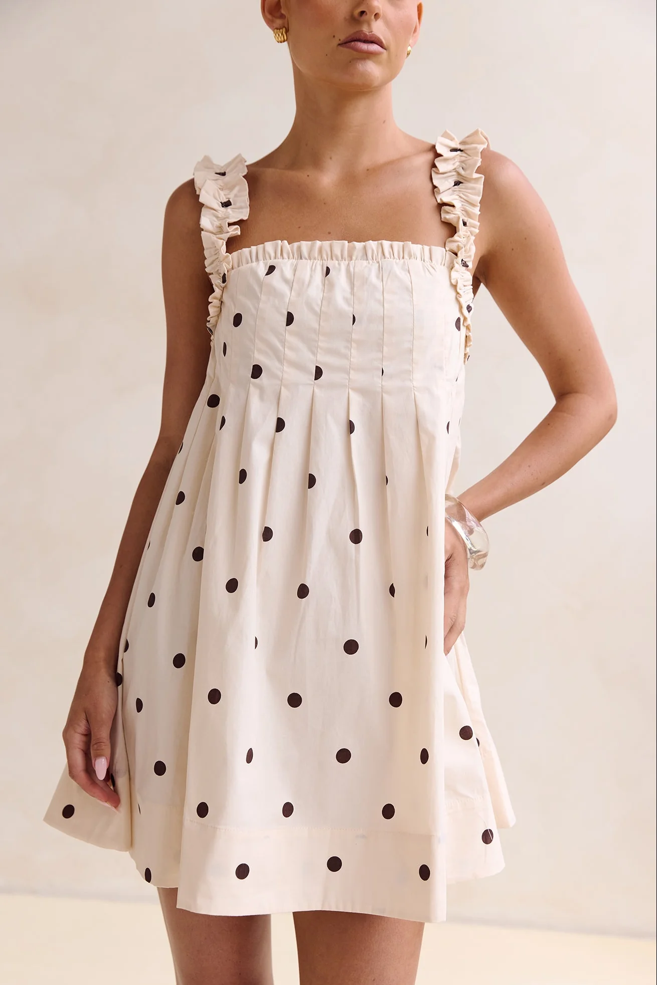 Lila Mini Dress (Cream/Chocolate Polka) - Image 5