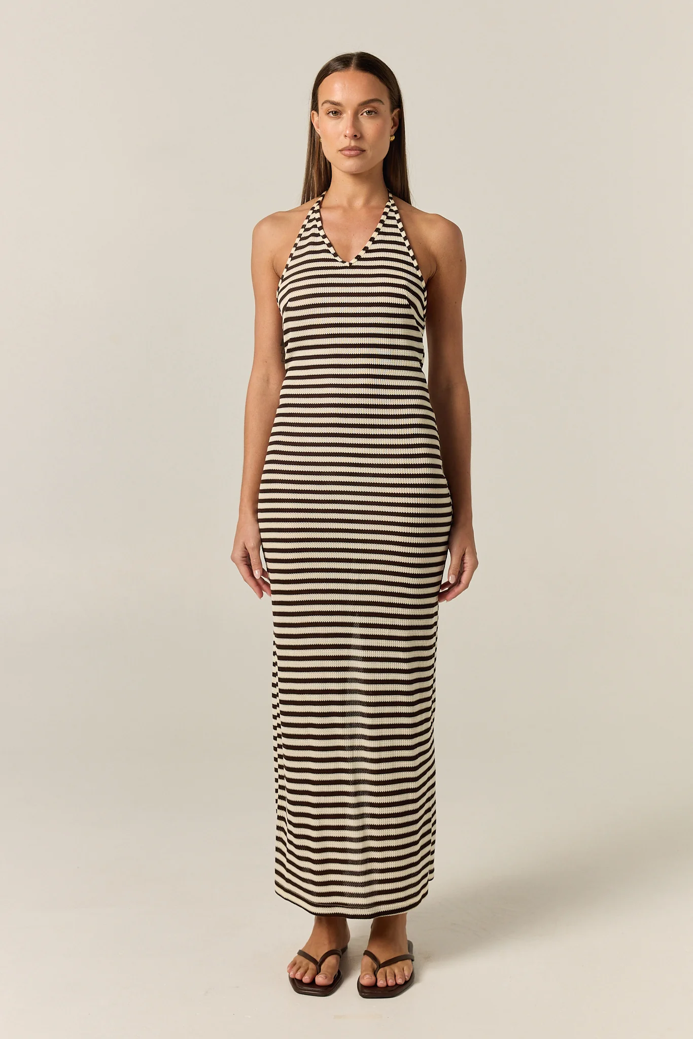 Luca Knit Midi Dress (Choc/Beige Stripe) - Image 5