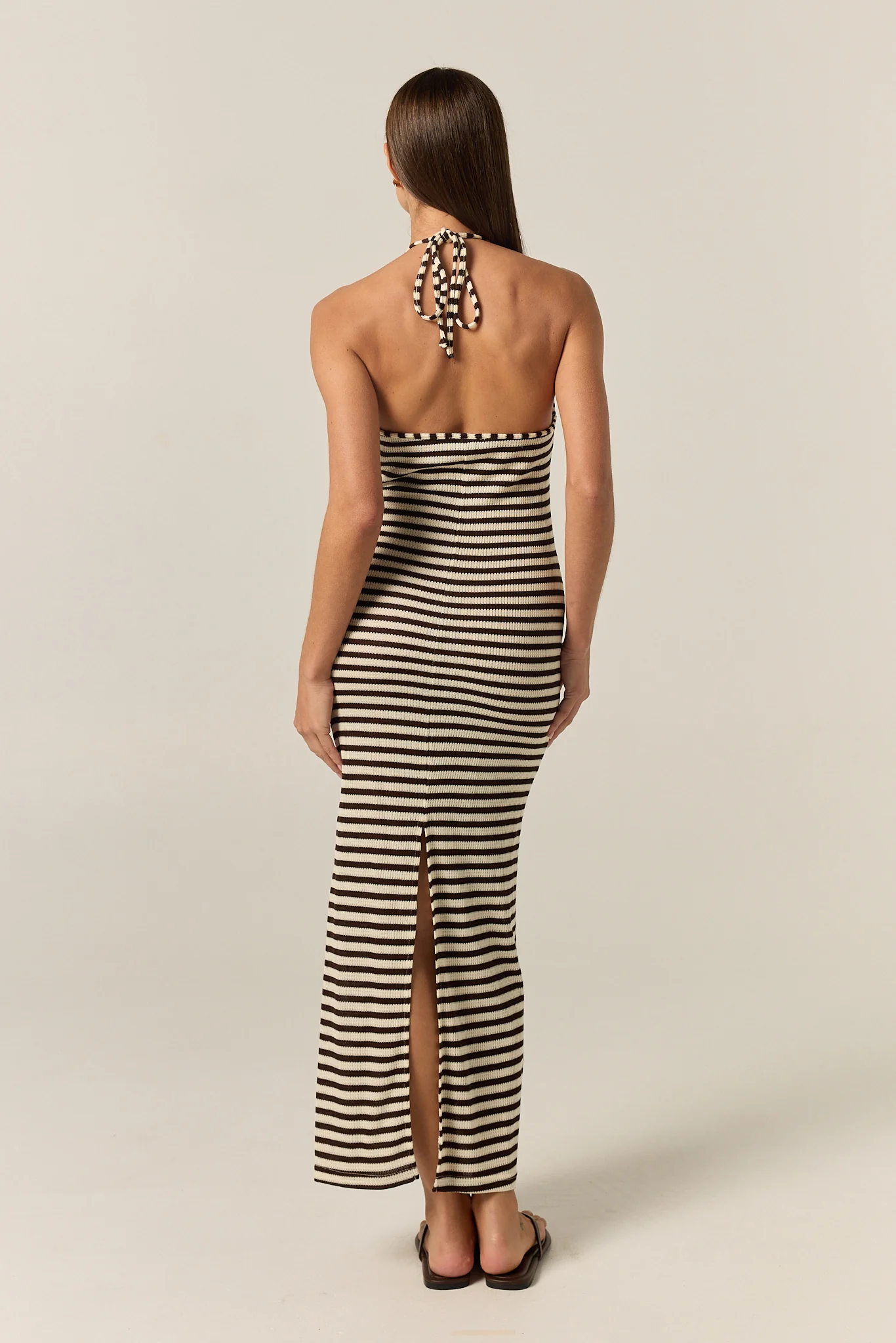 Luca Knit Midi Dress (Choc/Beige Stripe) - Image 7