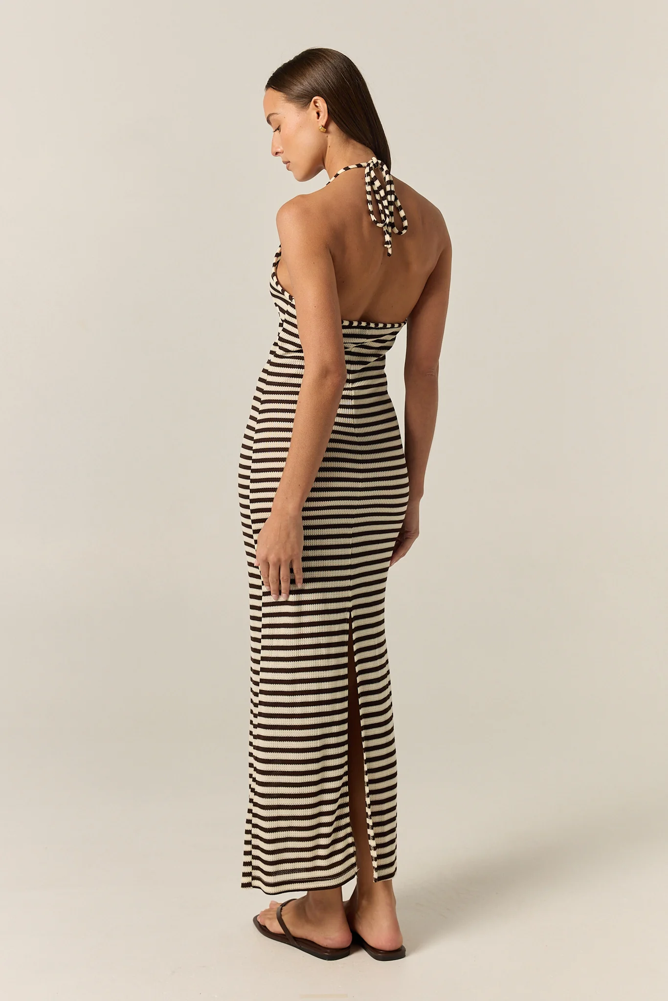 Luca Knit Midi Dress (Choc/Beige Stripe) - Image 8