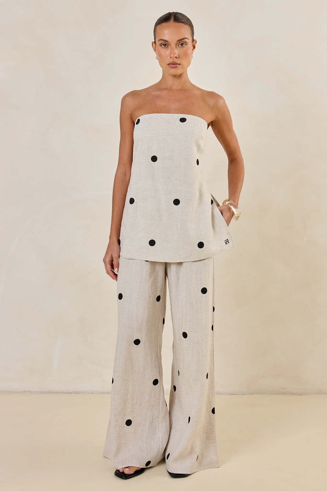 Maxine Strapless Top (Beige/Black Polka) - Image 4