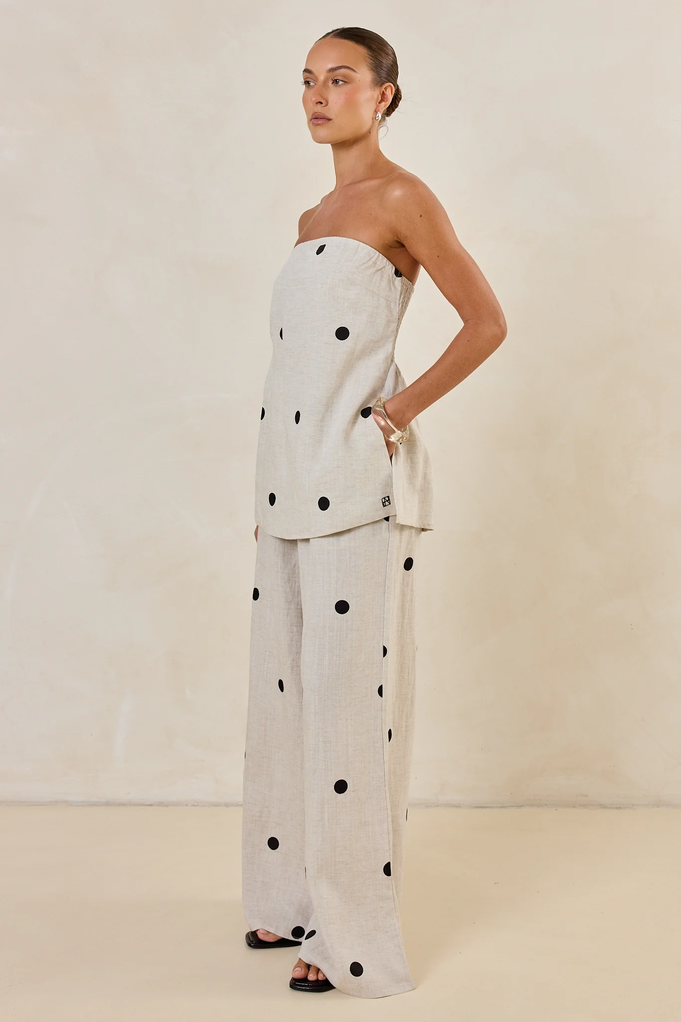 Maxine Strapless Top (Beige/Black Polka) - Image 5