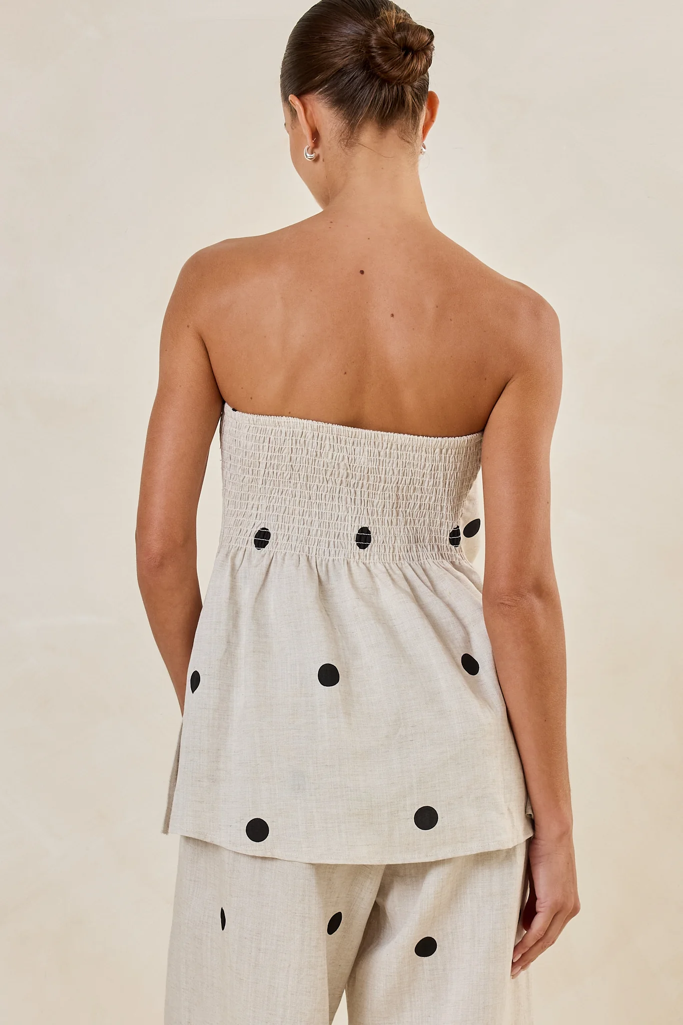Maxine Strapless Top (Beige/Black Polka) - Image 8
