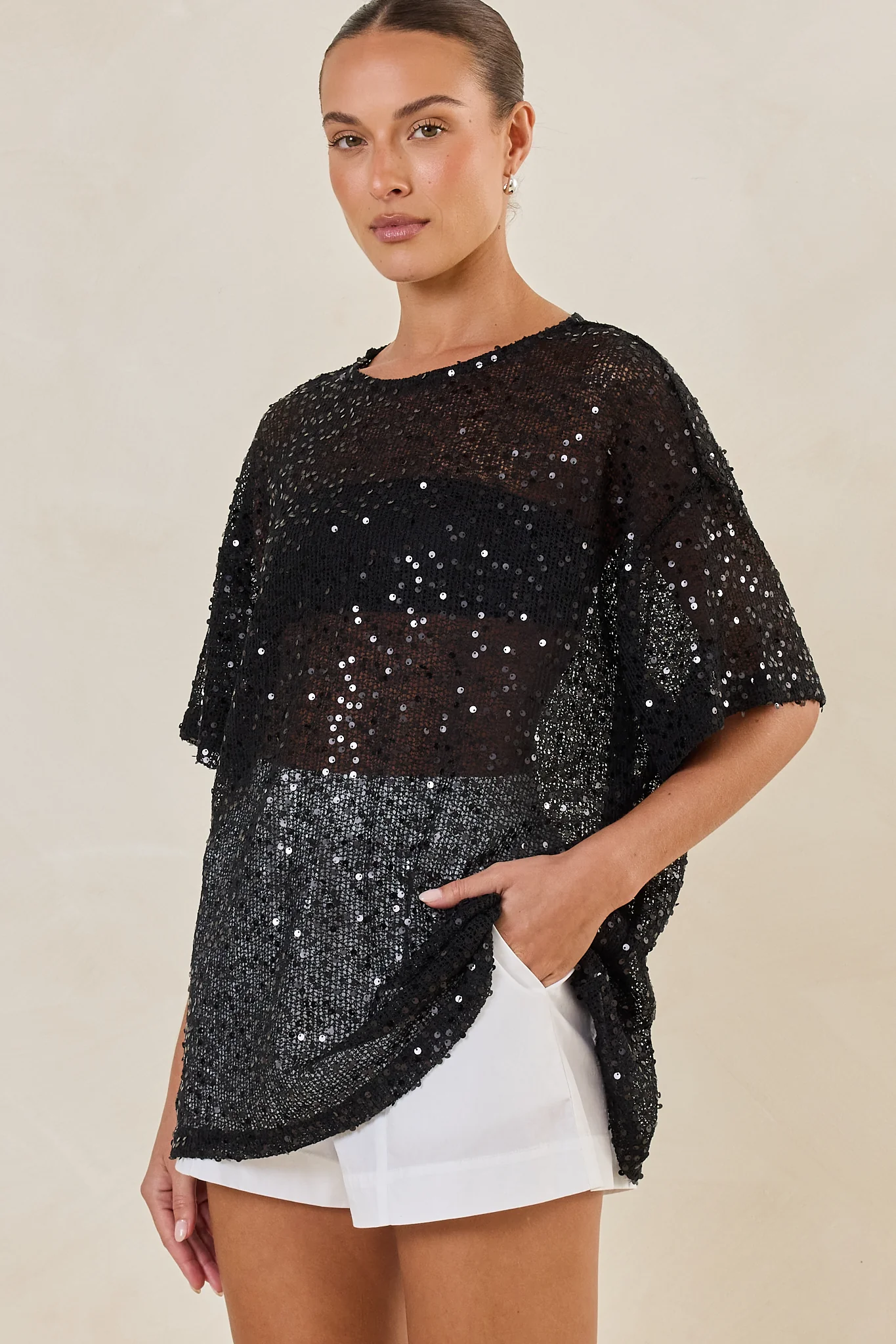 Micah Sequin Knit Tee (Black) - Image 4
