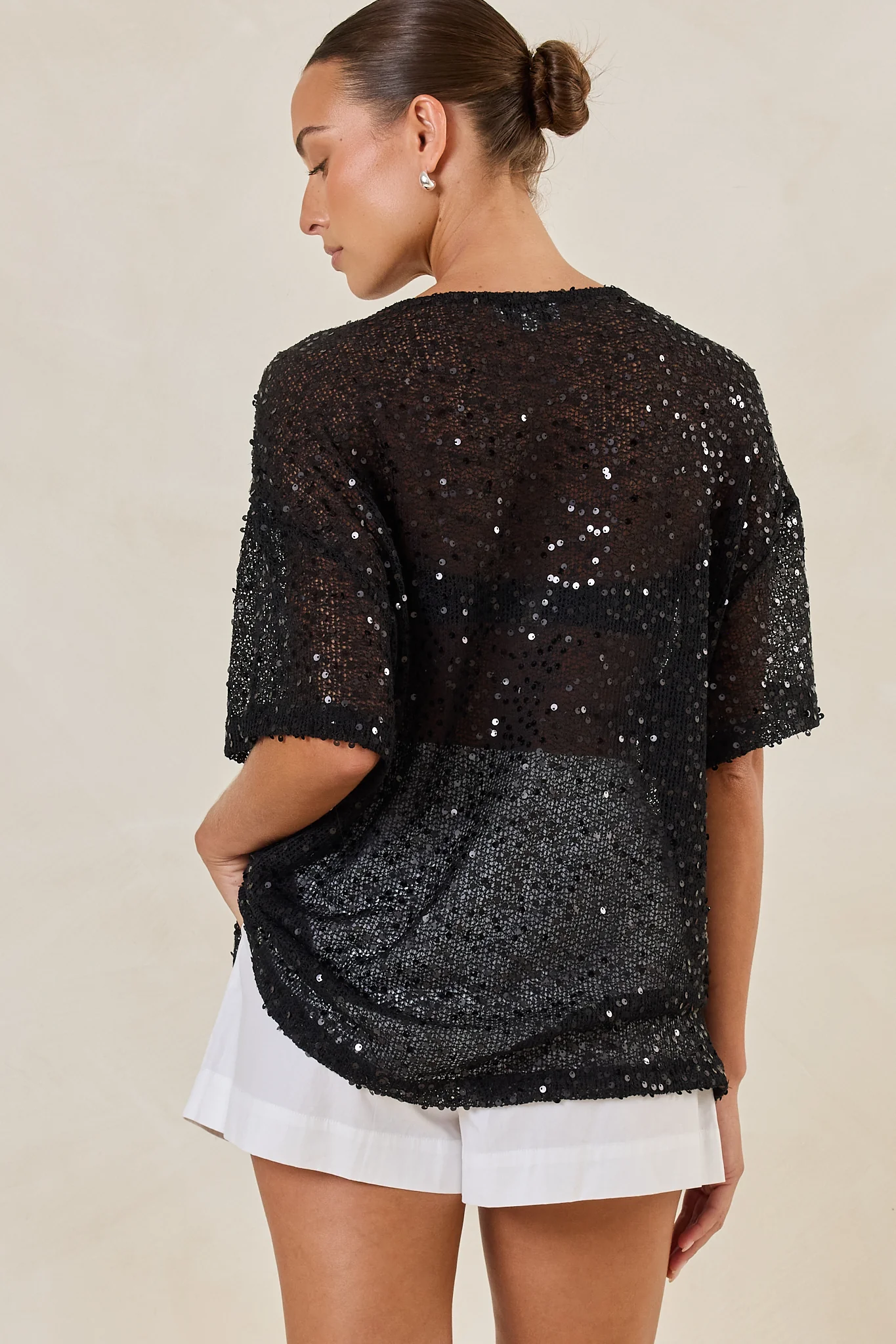 Micah Sequin Knit Tee (Black) - Image 7