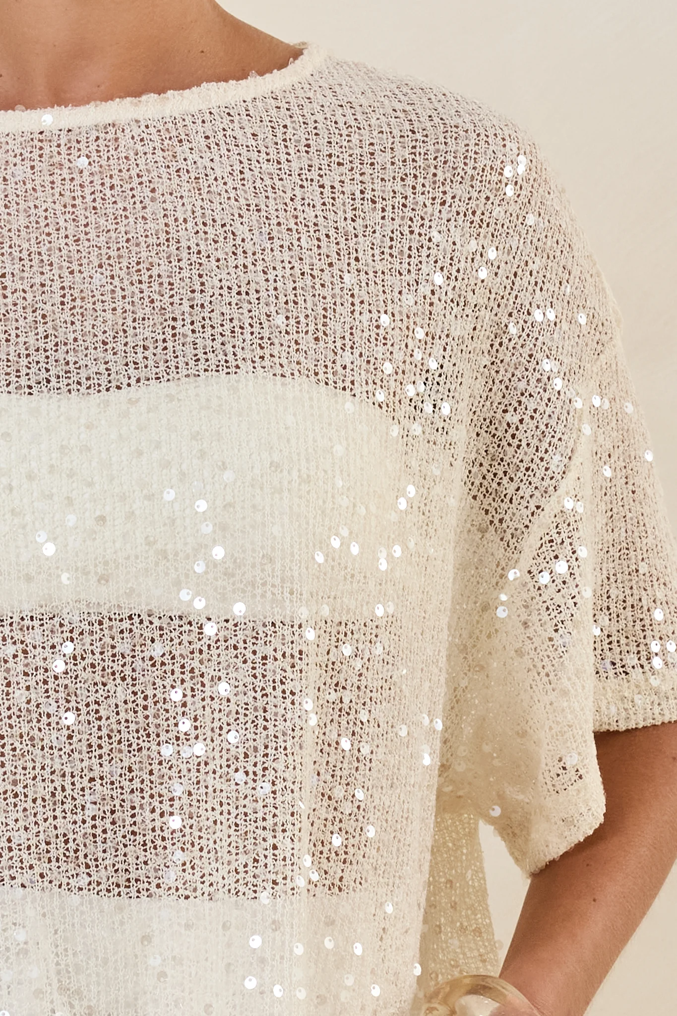 Micah Sequin Knit Tee (Cream) - Image 5