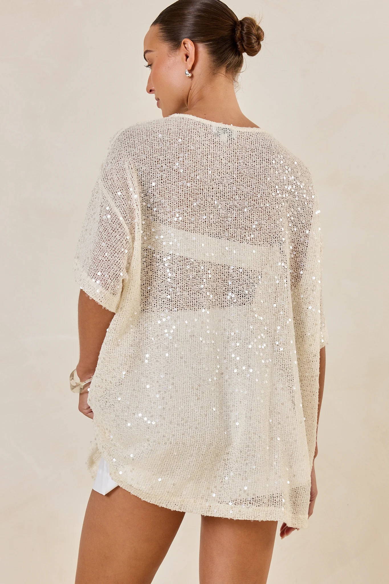 Micah Sequin Knit Tee (Cream) - Image 7