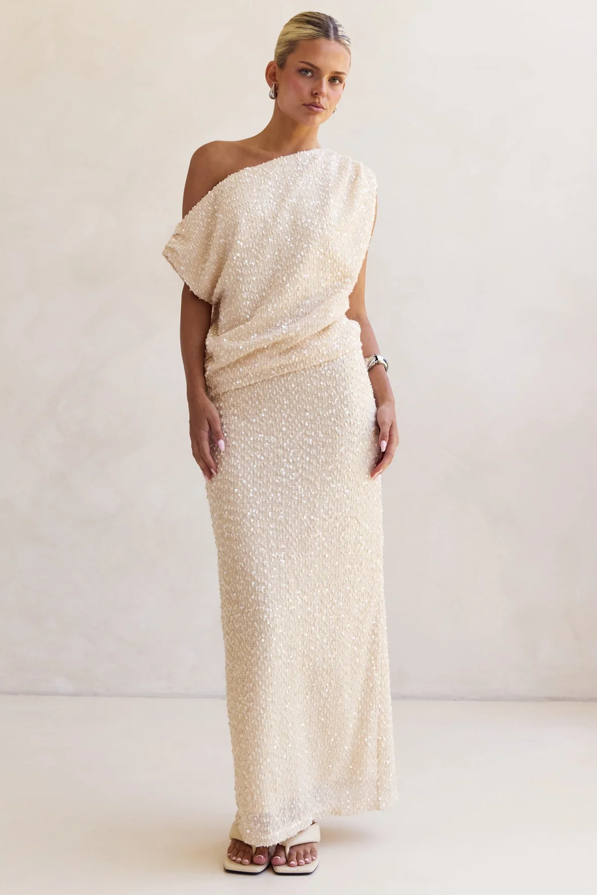 Milla Sequin Maxi Skirt (Cream) - Image 3