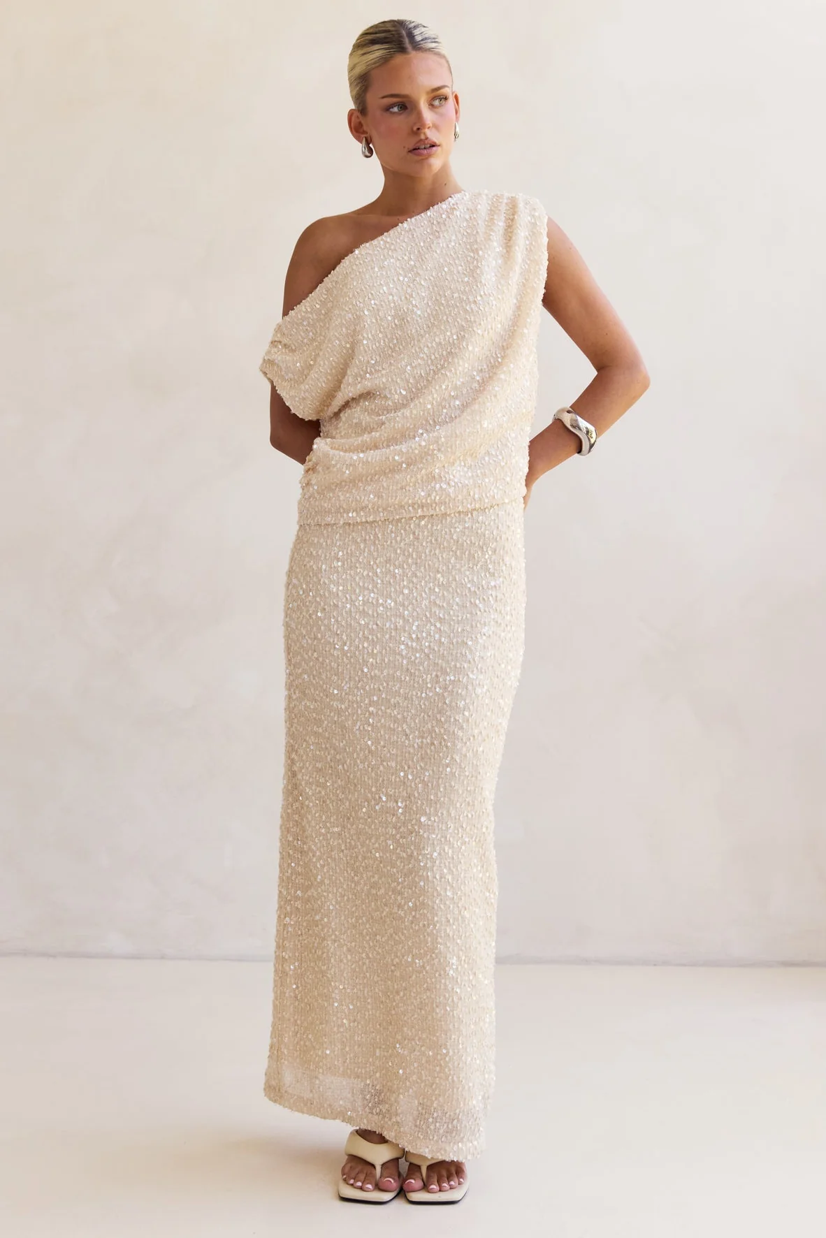 Milla Sequin Maxi Skirt (Cream) - Image 4