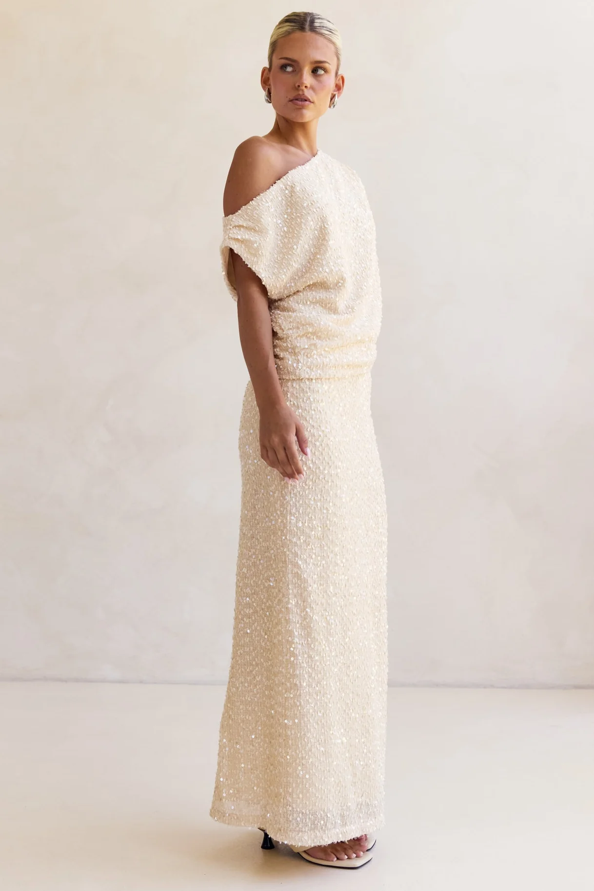 Milla Sequin Maxi Skirt (Cream) - Image 5
