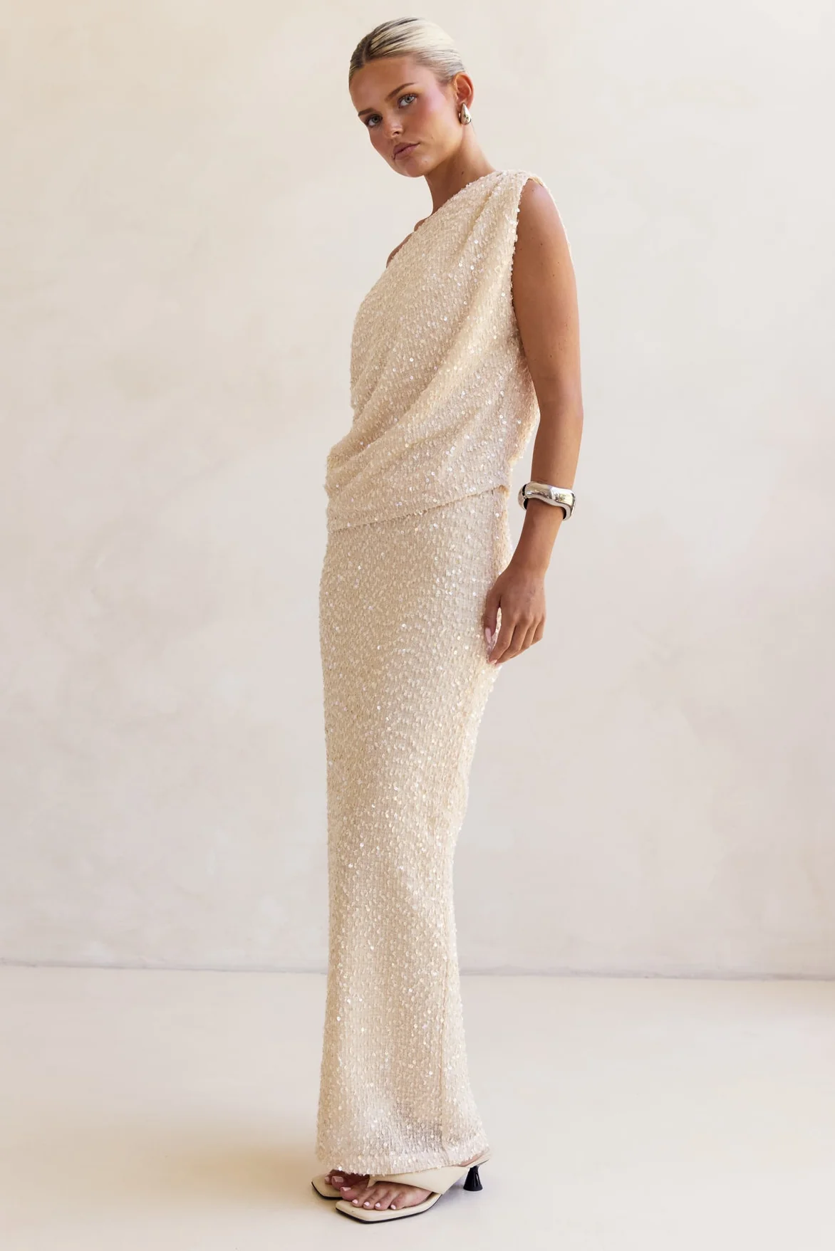 Milla Sequin Maxi Skirt (Cream) - Image 6