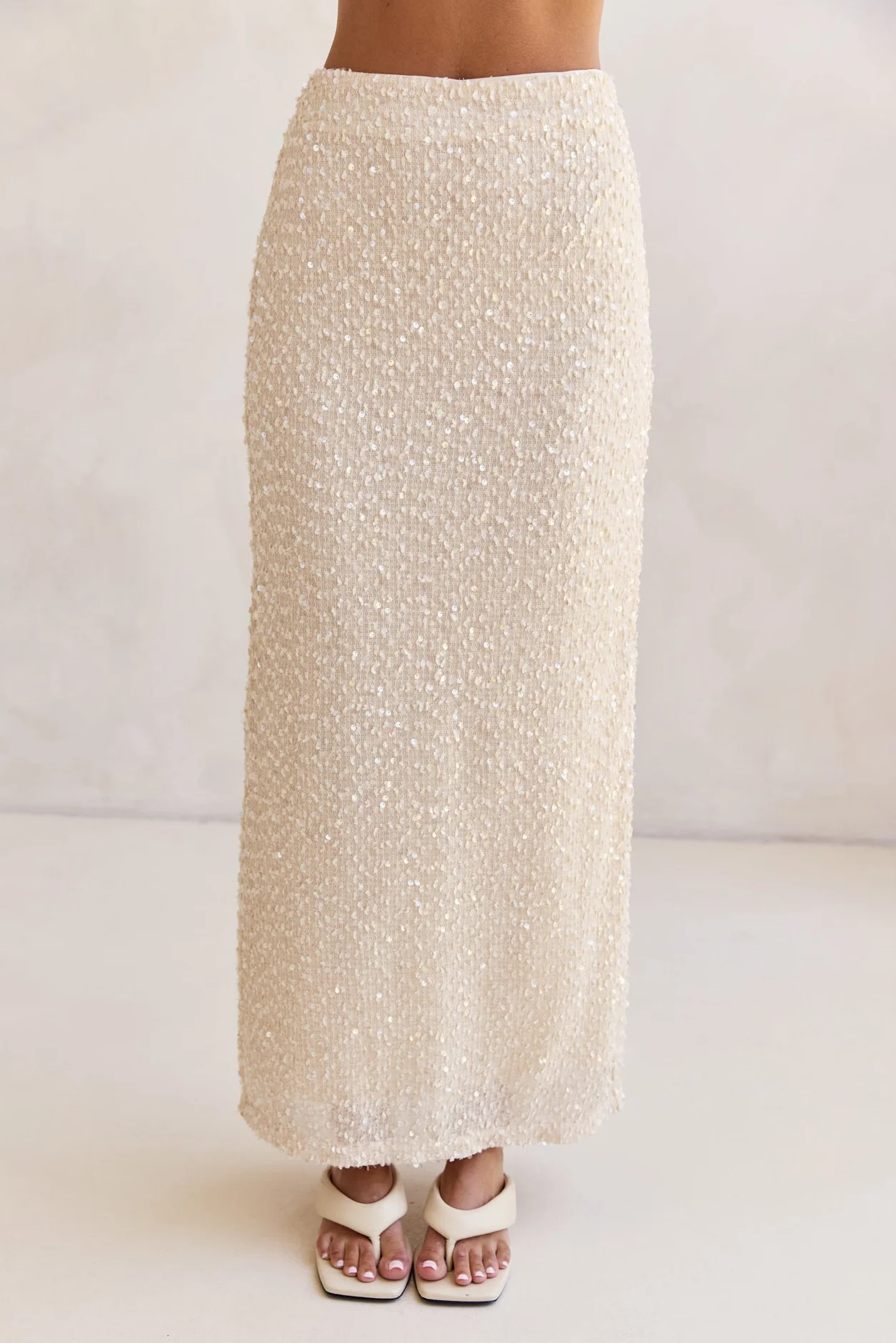 Milla Sequin Maxi Skirt (Cream) - Image 8