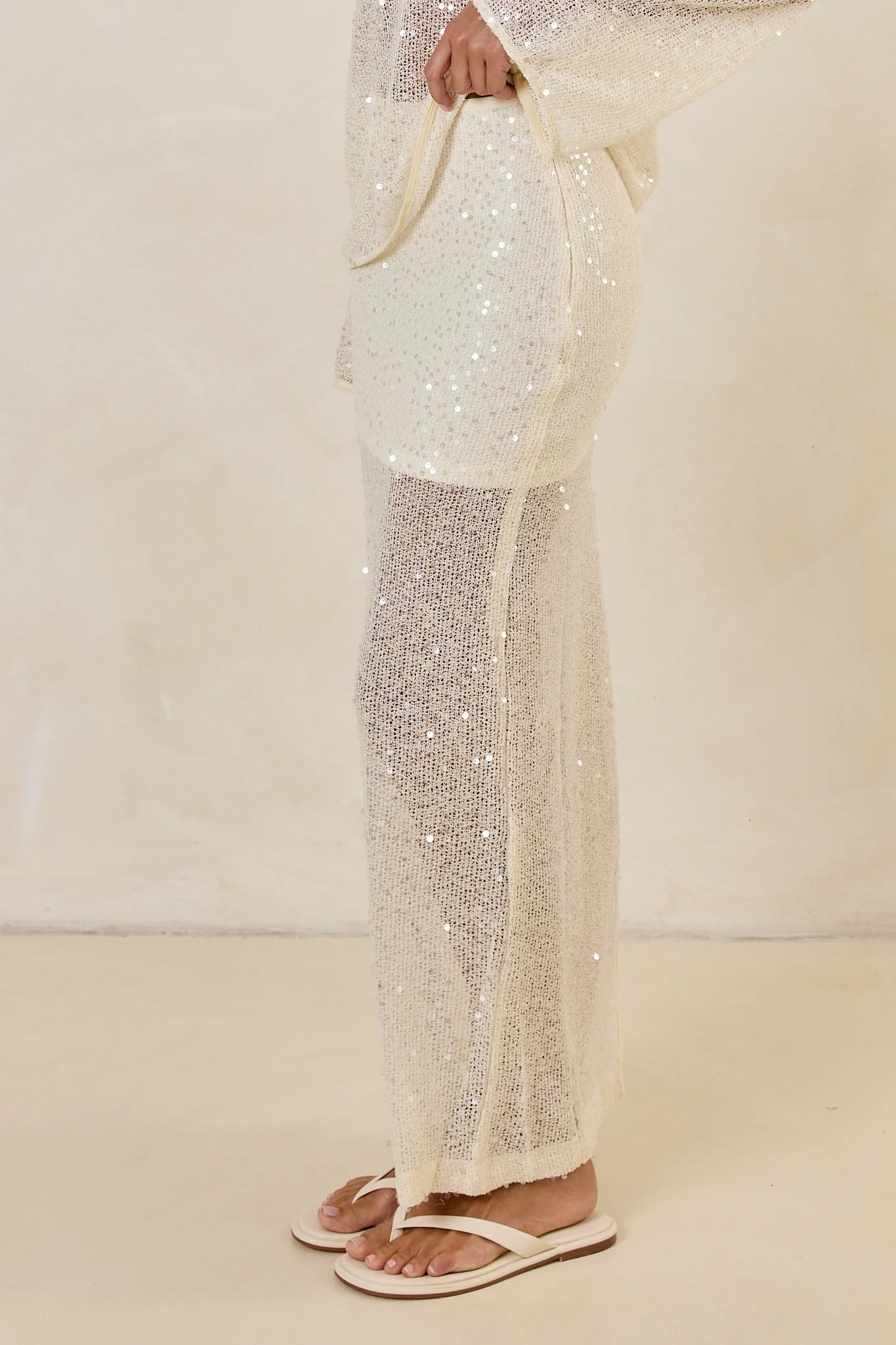 Nala Sequin Knit Midi Skirt (Cream) - Image 8