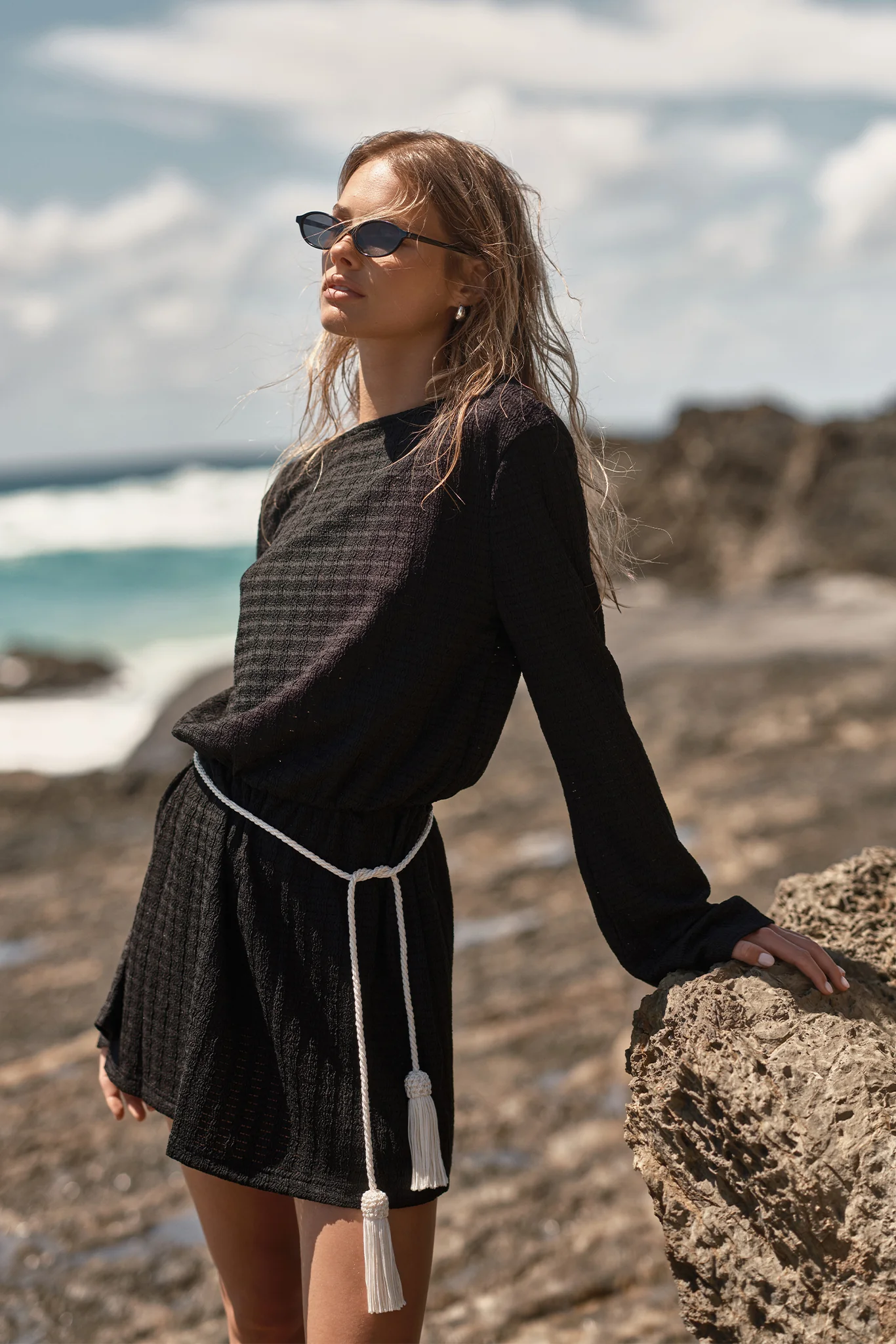 Reeve Knit Mini Dress (Black) - Image 3