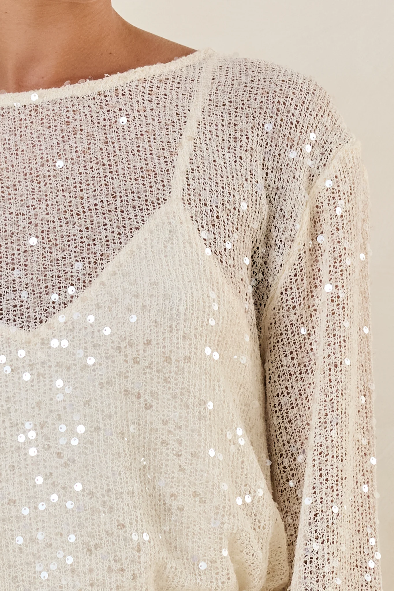 Romi Sequin Knit Mini Dress (Cream) - Image 8