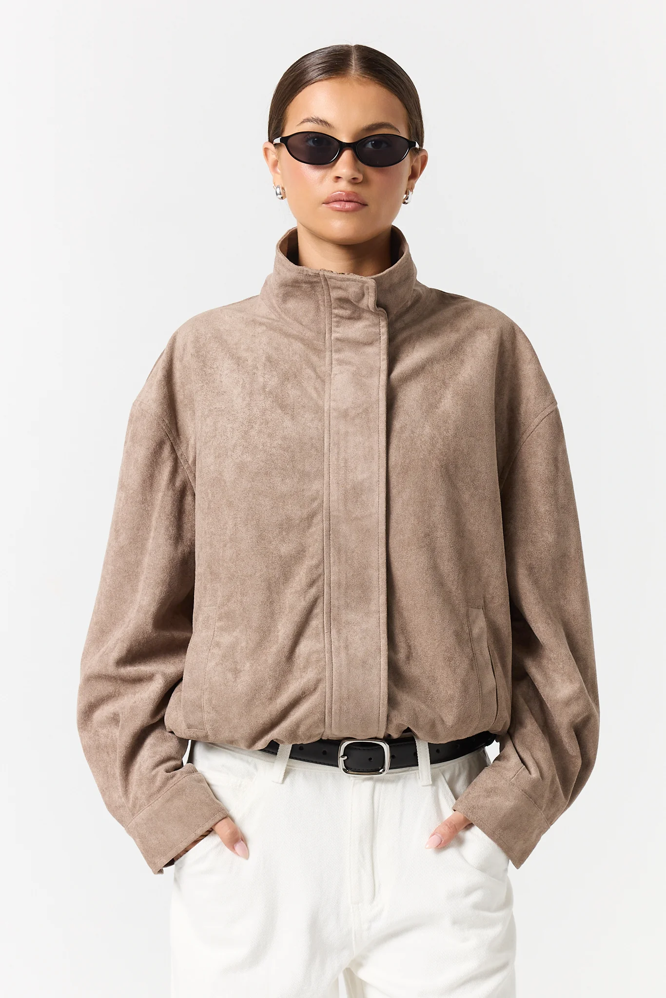 Sutton Funnel Bomber Jacket (Taupe) - Image 2