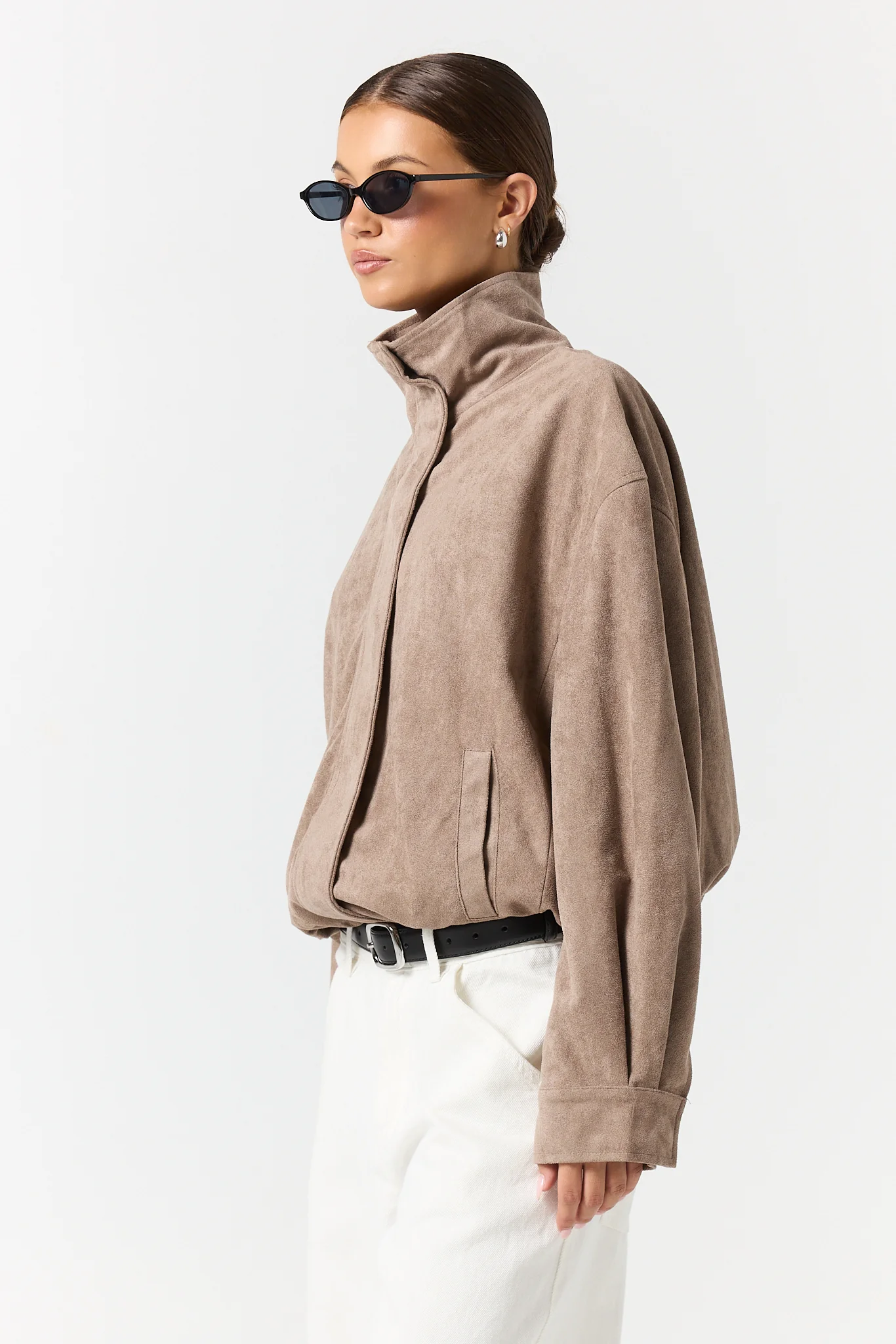 Sutton Funnel Bomber Jacket (Taupe) - Image 3