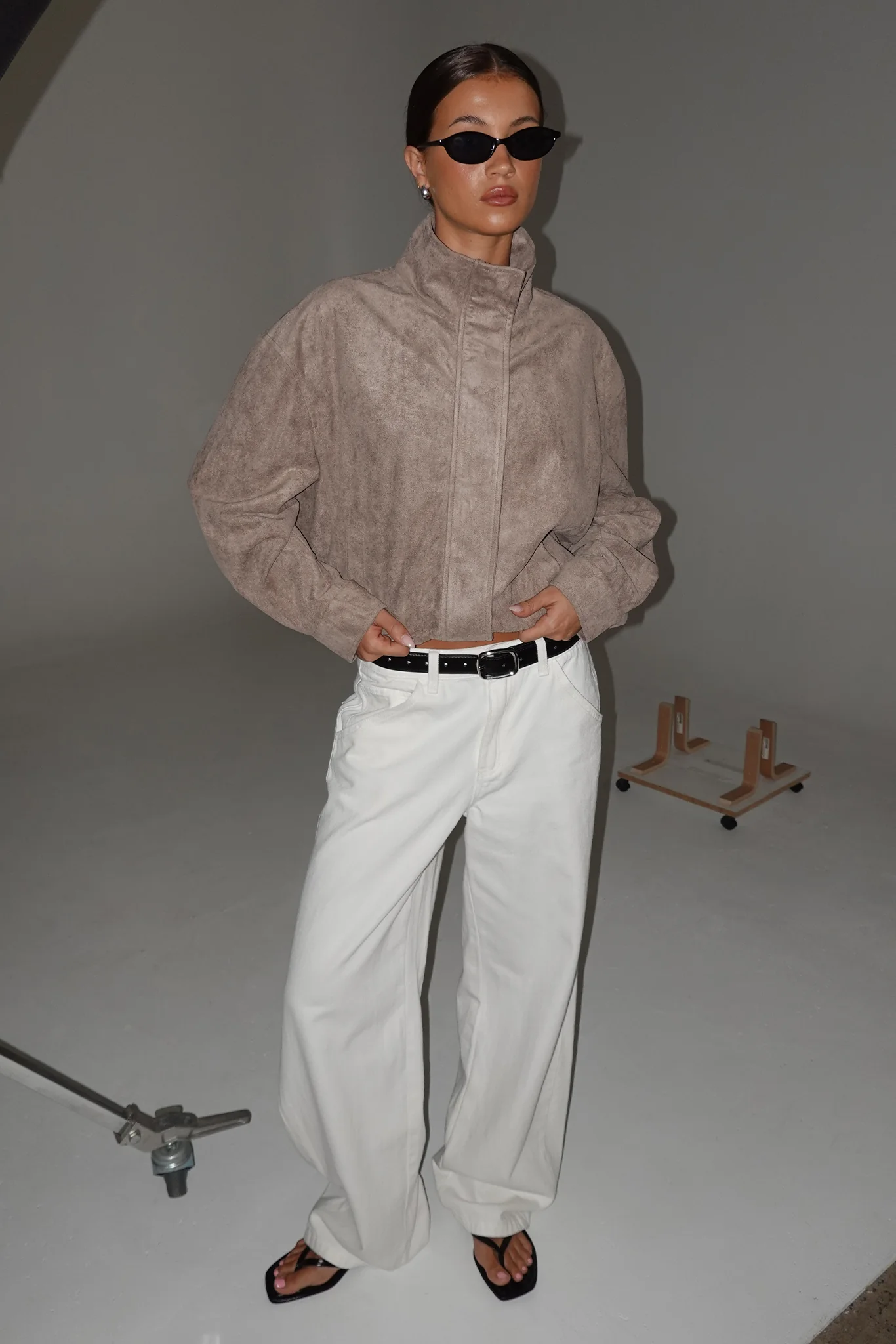 Sutton Funnel Bomber Jacket (Taupe) - Image 5