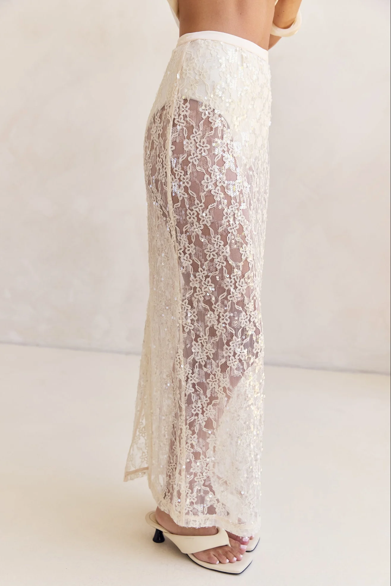 Vera Sequin Maxi Skirt (Cream) - Image 10