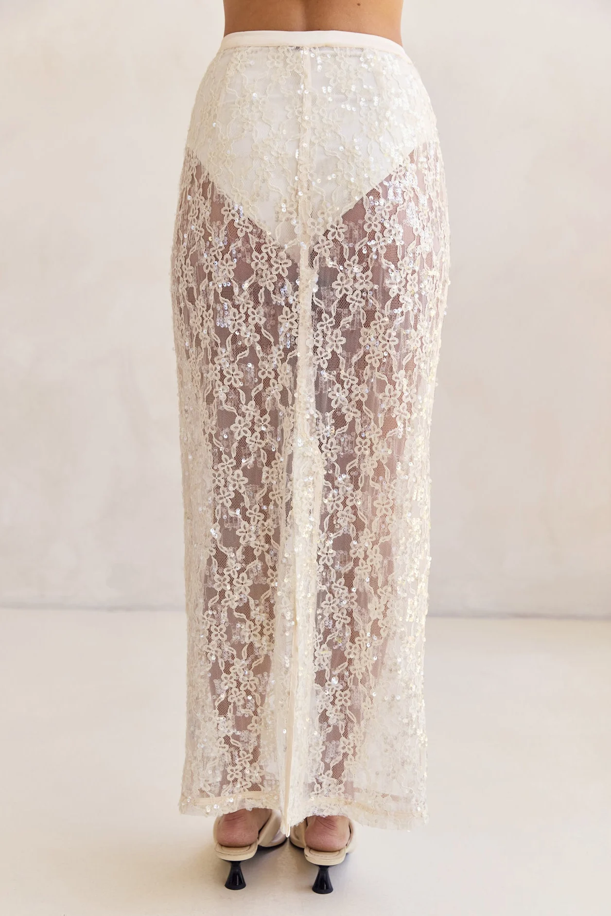 Vera Sequin Maxi Skirt (Cream) - Image 11