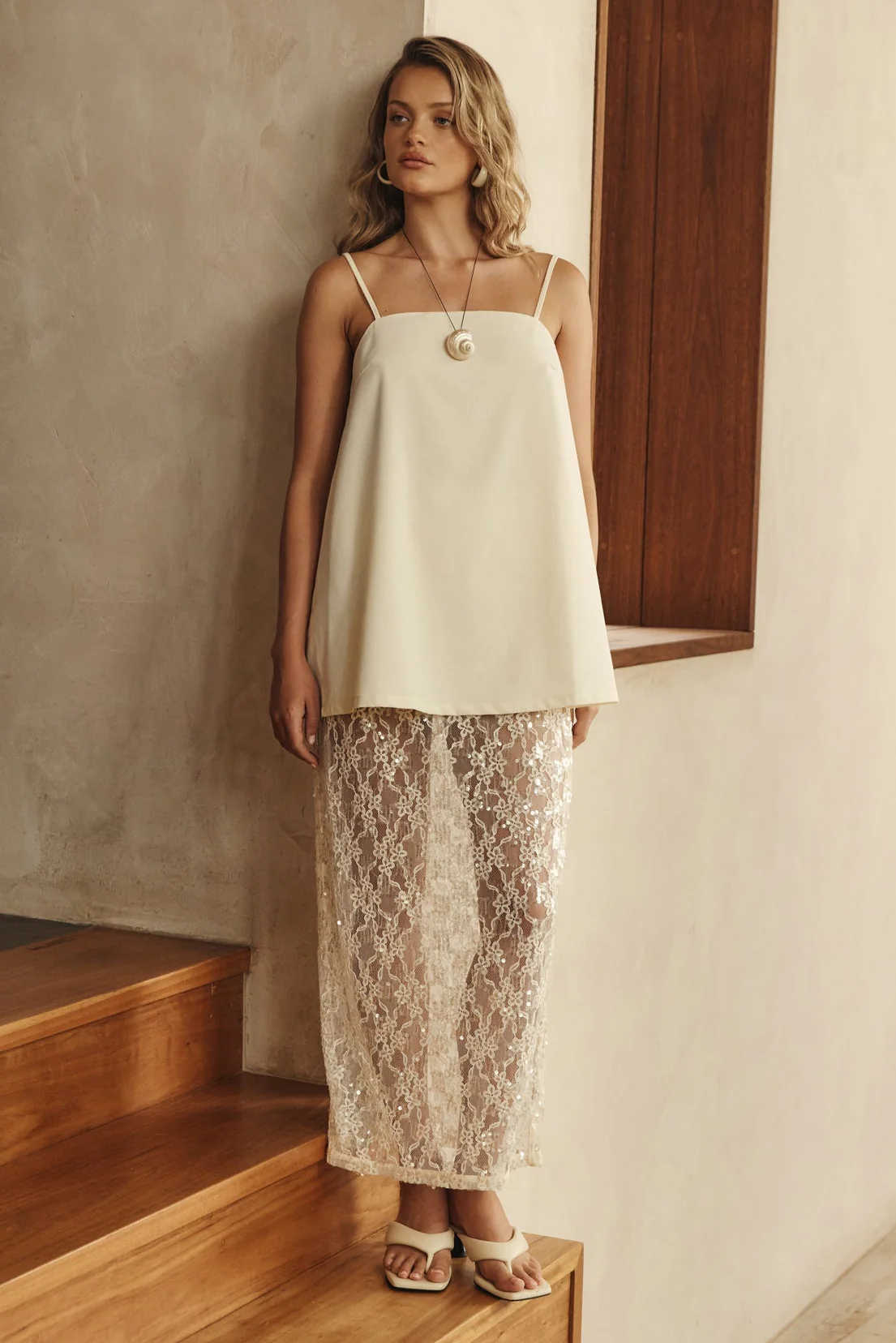 Vera Sequin Maxi Skirt (Cream) - Image 4